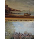 An oil painting, F Davies, estuary, signed 40 x 55cm, framed and glazed, and an oil painting on