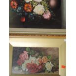 An oil painting, J Aldus, still life, signed and dated 1945, 18 x 30cm, framed and glazed, and an