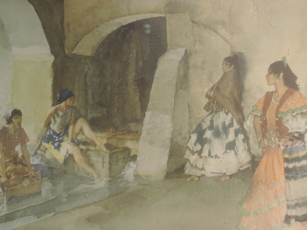 A print after William Russell Flint, Spanish ladies in cloister, signed 42 x 54cm, framed and
