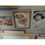 Three oil paintings, attributed to Michael Jenkins, nude studies, inc, Lying on back, 23 x 43cm,