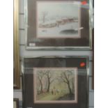 A pair prints after Helen Bradley, landscapes, 20 x 26cm, framed and glazed