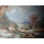 An oil painting, John Corcoran, mountainous scene, signed, 60 x 90cm, framed