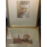 Three watercolours, W H Sugden, inc ruins, signed and dated, 1887, 47 x 64cm, framed and glazed,