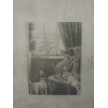 An engraving, after Frank Paton, Are you there, humorous dog interest, signed, 26 x 20cm, framed and