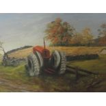 An oil painting, M Summerhay, tractor study, signed, 33 x 60cm, framed