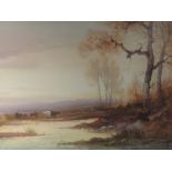 A watercolour, Norton Willis, cattle at pond, signed, 25 x 50cm, framed and glazed