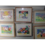 Six watercolours, Michael Jenkins, abstract inc house, signed and dated (19)98, 30 x 40cm, framed