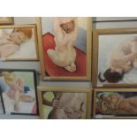 Six oil paintings, attributed to Michael Jenkins, nude studies, inc, yoga, 38 x 25cm, framed