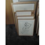 Fourteen sketches. Michael Jenkins, nude studies, inc Helen back view holding foot, 43 x 32cm, inc