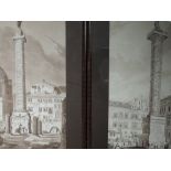 Two sepia prints, attributed to Copley Fielding and D Havell, The Column of Trogen and The Column of