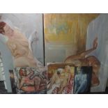 Eleven oil paintings attributed to Michael Jenkins, nude studies, untitled inc 90 x 60cm, unframed