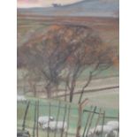 A gouche painting, Francis Winder, sheep in the evening, signed and attributed verso. 25 x 18cm,