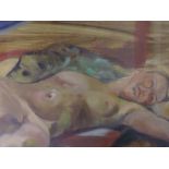 An oil painting, Michael Jenkins, nude study, Sleeping, monogrammed and dated (20)06, 53 x 73cm,