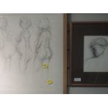 Two Sketches, Michael Jenkins, nude studies, inc pregnant lady, signed, 40 x 44cm, framed and