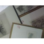 Four etchings, inc after T S Chester, woodland, 20 x 30cm, framed and glazed