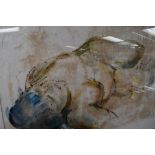A mixed media picture, Michael Jenkins, Nude with blue hair, signed, 55 x 74cm, framed and glazed