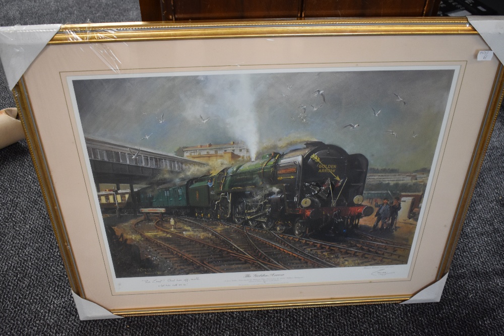 A Framed Print after Terence Cuneo, The Golden Arrow, bearing signature to mount and numbered 590/