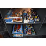 A Matchbox Playset, Container Port, PS1, a Matchbox SuperKings Bridge Layer K44 and eleven vehicles,