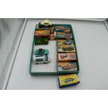 A Matchbox Lesney diecast, Fiat 1500 in sea green with original box 56, two Matchbox 75 diecasts, VW