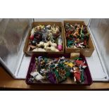 Three small boxes of Timpo, Cresent, Britains and similar plastic figures and animals including