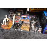 A shelf of modern toys including Corgi, Micro Machines, Konami Alien figures etc, all boxed