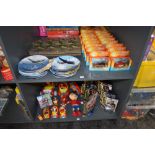 Two shelves of modern diecasts and collectables including Lledo Custom Classics, Corgi 007, Noddy,