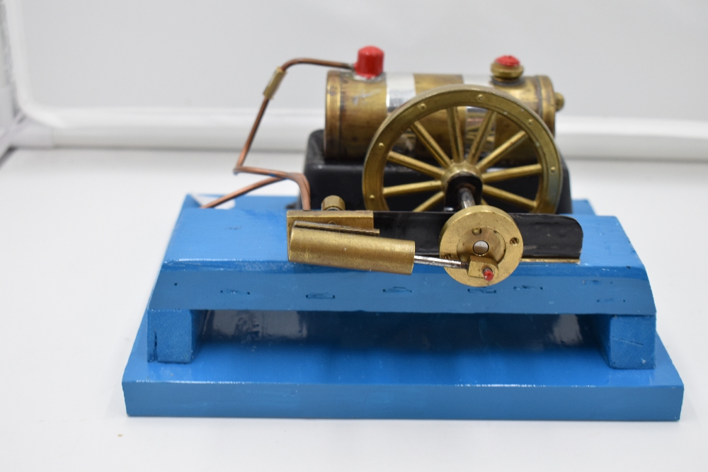 A Stationary Scratch Built Live Steam plant having single flywheel engine and boiler, on wood stand