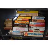 A shelf of mixed vintage Toys and Games including Mouse Trap, Risk, Zaxxon, The Cube, Wembley etc