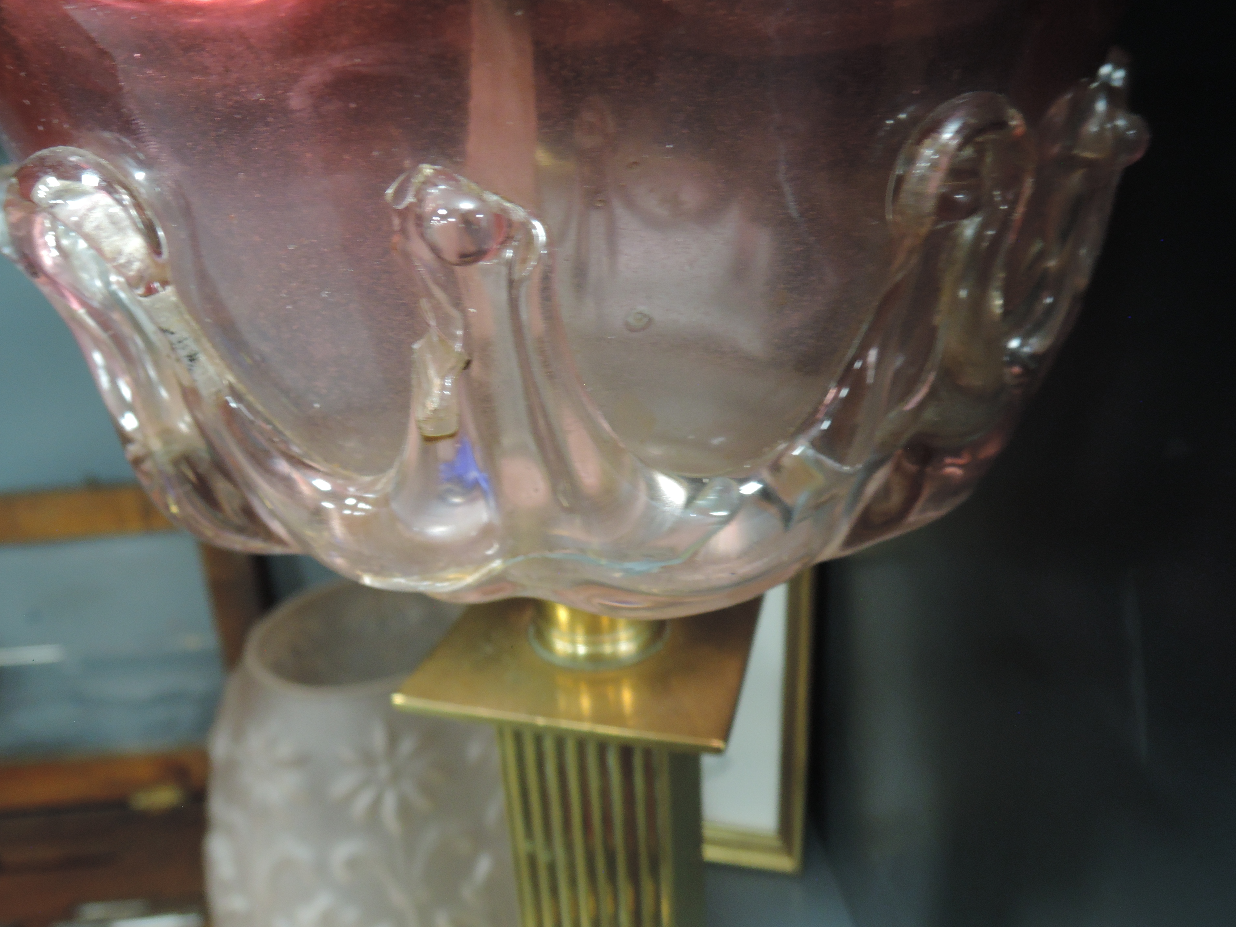An impressive Victorian oil lamp having hand blown well with graduated cranberry glass also - Image 3 of 3