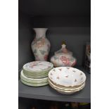 A mixed lot of ceramics including Duchess bowls, Royal Doulton Carmel plates, and a Tapodel urn