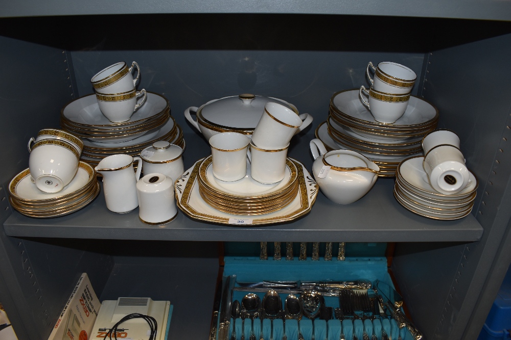 A selection of white and gold trim dinner wares including Standard China and Jonelle 57 pieces in