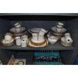 A selection of white and gold trim dinner wares including Standard China and Jonelle 57 pieces in