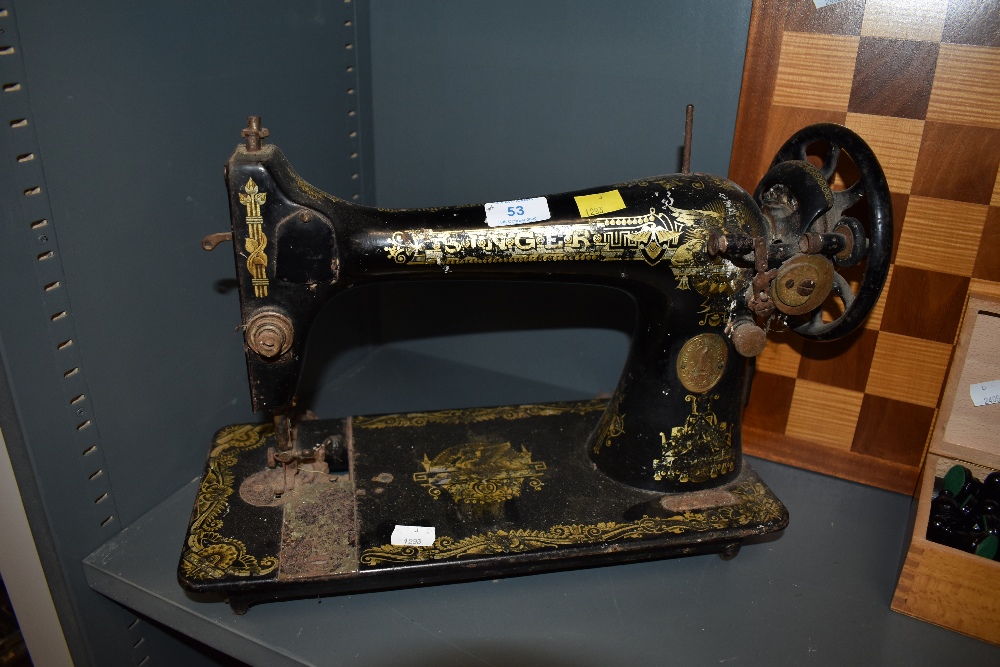 An antique Singer sewing machine.