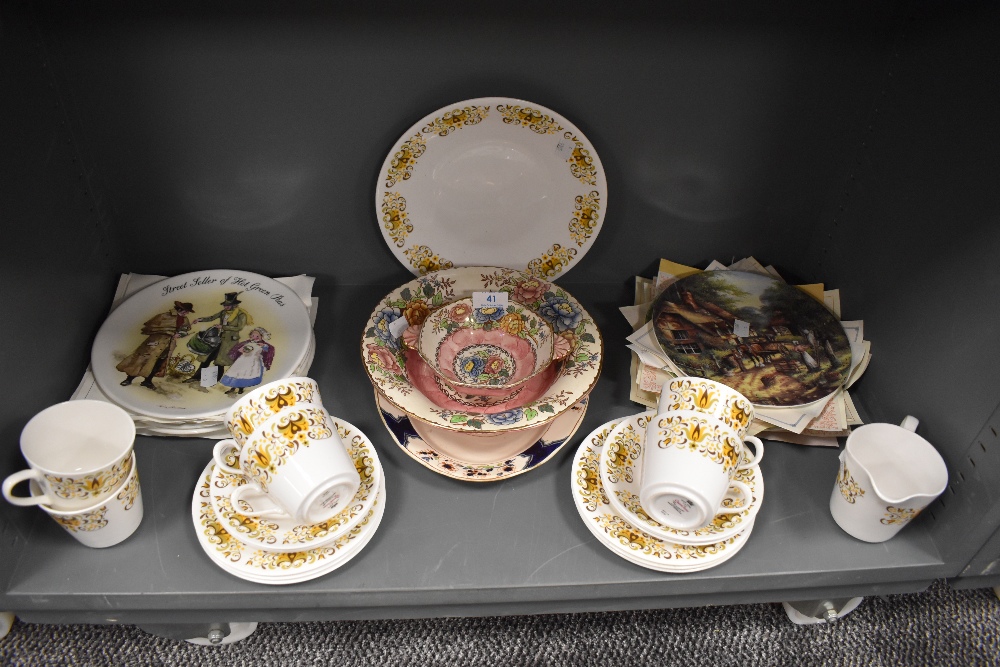 A selection of ceramics including Maling peony rose and Queen Anne tea cups