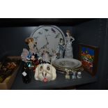A mixed lot of ceramics including Mickey mouse now globe, Leonardo collection figurines, bird clock,
