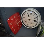 Two wall mounted kitchen clocks including Red Jones and French style