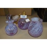 Three items of Caithness glass, a vase, a perfume bottle and a similar one with stopper.