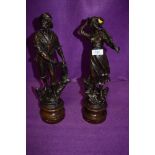 A pair of French spelter nautical themed mantle figures or fisherman and woman