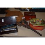 A selection of ink and ball point pens including Parker Wyvern etc with bakelite case