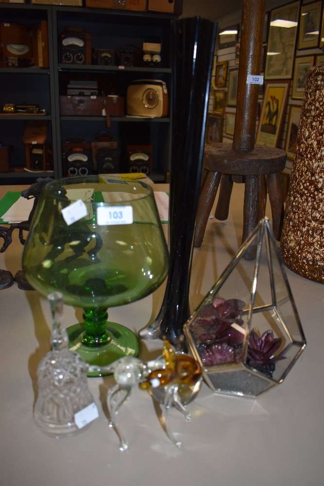 An assortment of glass including deer figure,vases and similar.