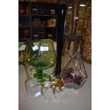 An assortment of glass including deer figure,vases and similar.