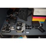 Four cine cameras including A8lla , Max85-E, Sankyo CME-1100 and Polaroid Polavision Land Camera