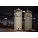 Two stoneware advertising water purification flagons for Slack and Brownlow Tonbridge London