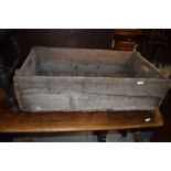 A vintage wooden crate, stamped for United Glass Ltd, Lancaster