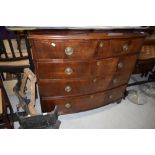A mahogany bow fronted chest, width approx. 112cm