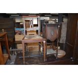 An Edwardian mahogany and inlaid bedroom chair, early 20th Century pot cupboard and a traditional