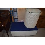 A vintage Lloyd Loom ottoman and demi lune laundry basket