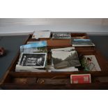 A wooden Writing Slope containing early Postcards, varied subjects, Real Photo's ,Military, two