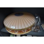 An impressive hand decorated peach light shade fly catcher with original gallery fitments