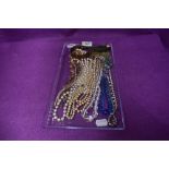 A selection of costume jewellery including white metal chain, beads, bangles etc